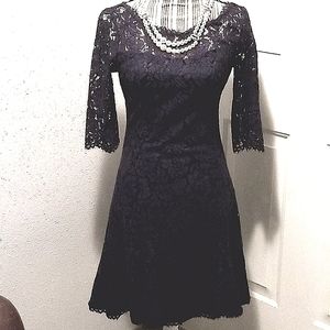 Eliza J  Navy Blue Lace Fit and Flare Dress